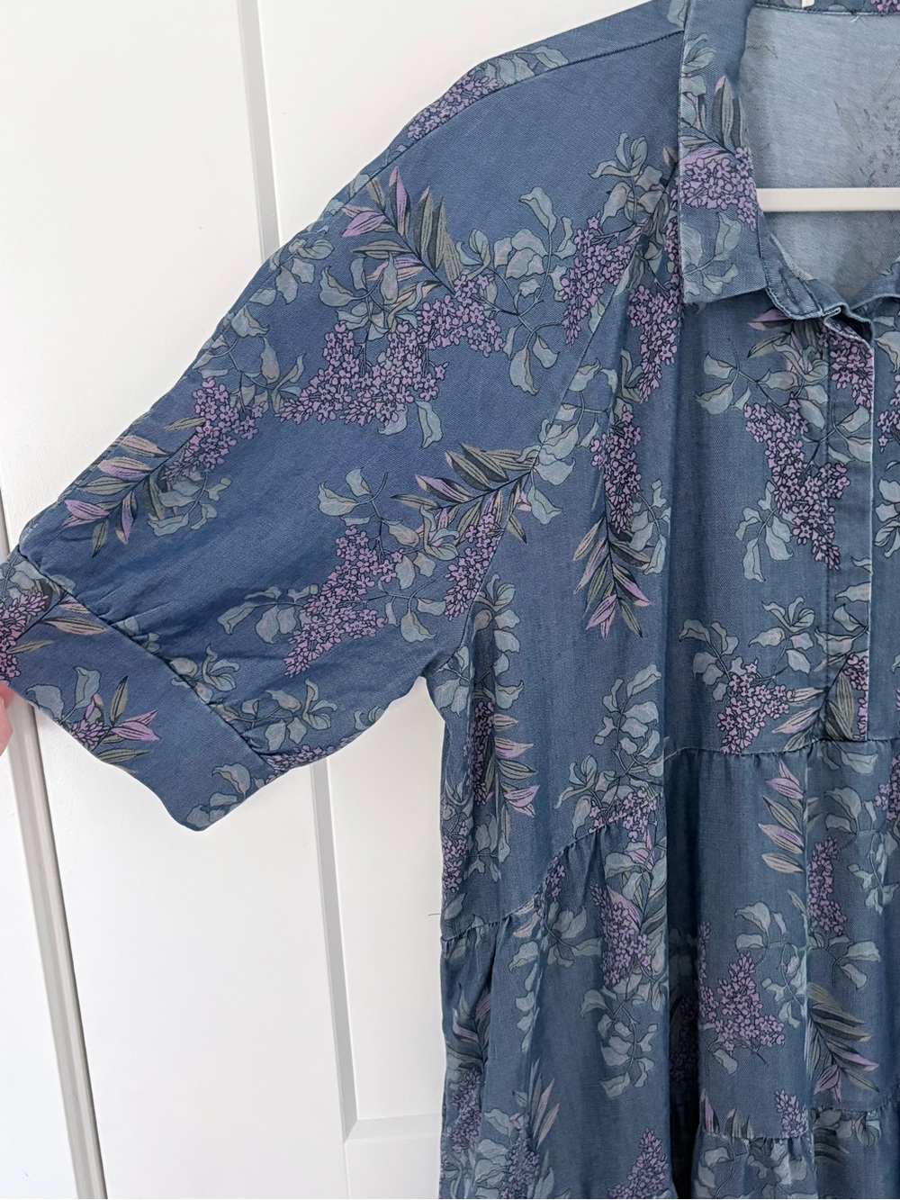 Natural Life Rebecca Tiered Midi Shirt Dress Blue Floral Lyocell Blend - XXL - Picture 4 of 12